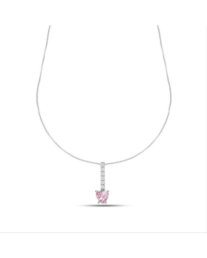 Collana Dana Sparkling Stick in Oro Bianco con Cuore Rosa