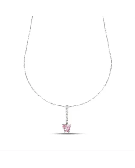 Collier Dana Sparkling Stick en or blanc avec cœur rose