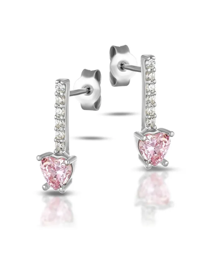 Boucles d'oreilles Dana Sparkling Stick en or blanc avec cœur rose