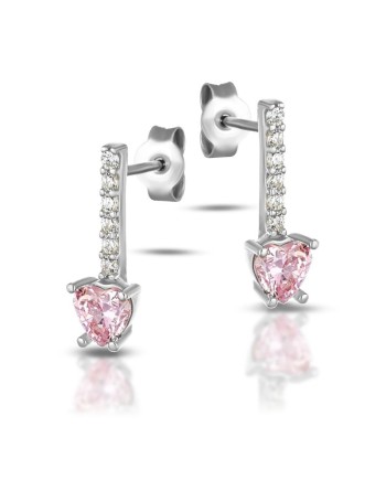 Dana Sparkling Stick Earrings in White Gold with Pink Heart