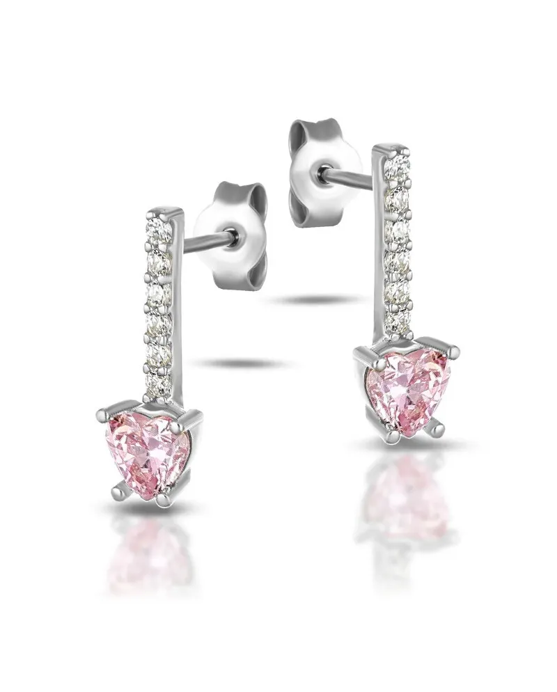 Orecchini Dana Sparkling Stick in Oro Bianco con Cuore Rosa
