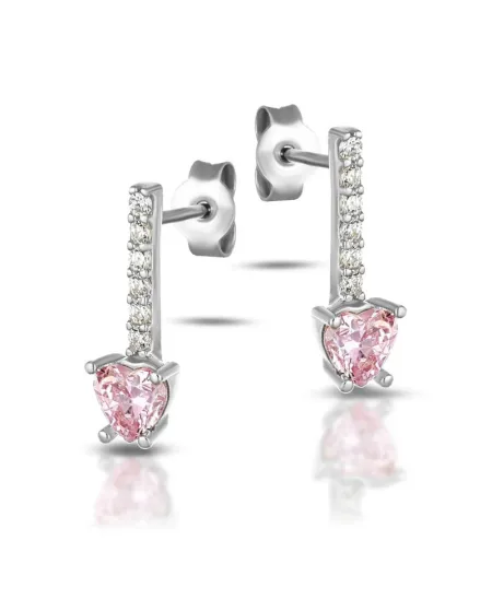 Orecchini Dana Sparkling Stick in Oro Bianco con Cuore Rosa