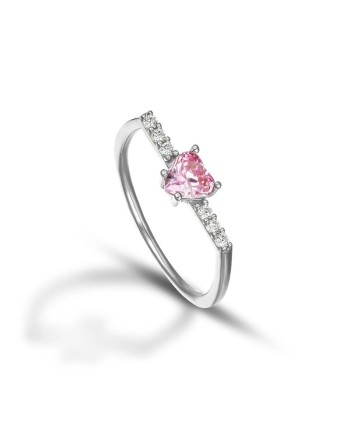 Bague Dana Sparkling Stick en or blanc avec cœur rose