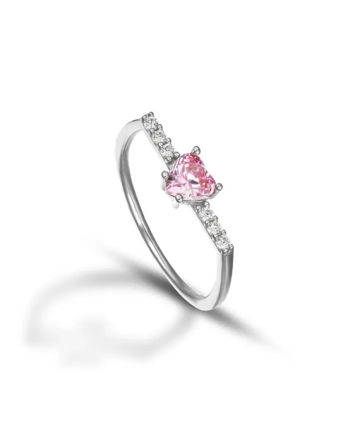 Bague Dana Sparkling Stick en or blanc avec cœur rose