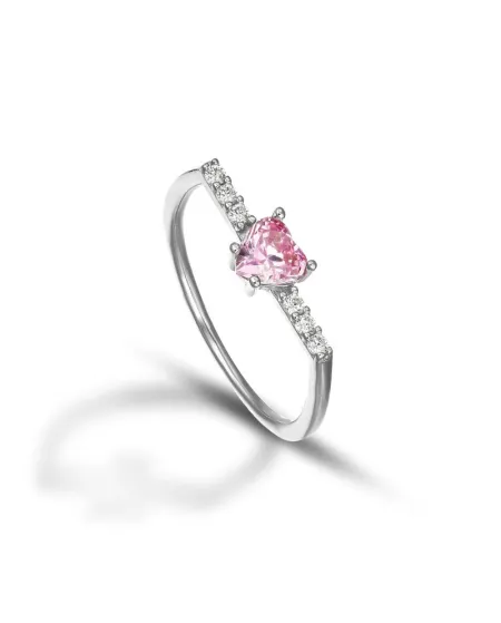 Anello Dana Sparkling Stick in Oro Bianco con Cuore Rosa