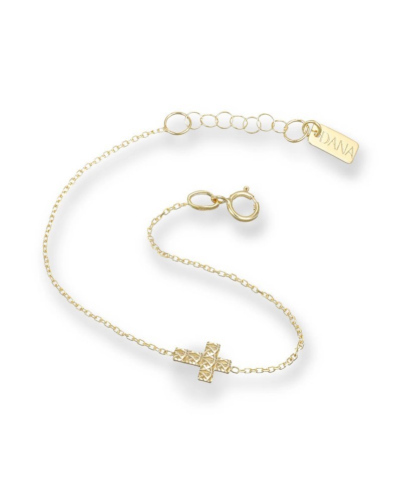 Bracelet bébé Dana en or jaune avec croix en diamant