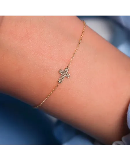 Bracelet bébé Dana en or jaune avec croix en diamant