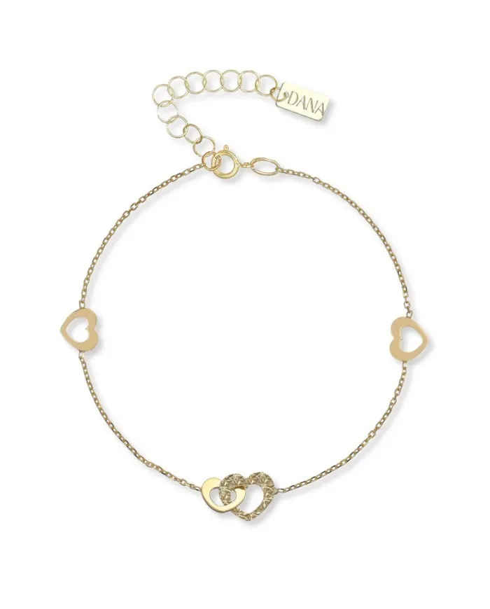 Bracelet Dana Cordelia en or jaune avec cœurs entrelacés
