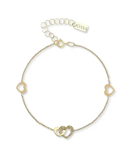 Bracciale Dana Cordelia in Oro Giallo con Cuori Intrecciati