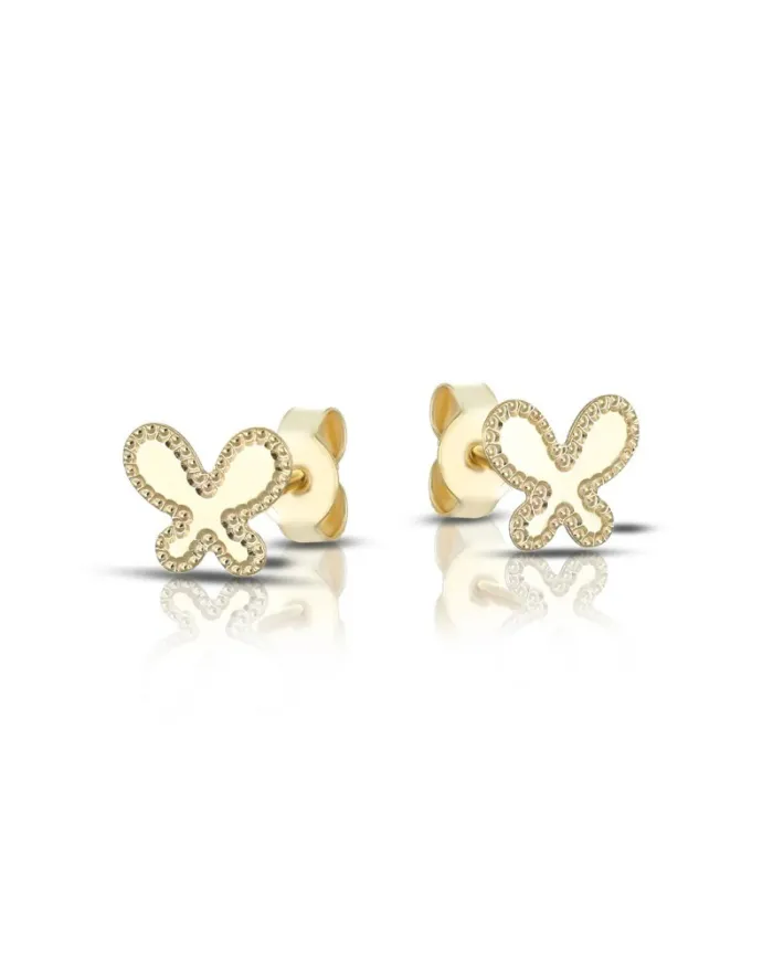 Dana Yellow Gold Stud Earrings with Diamond Butterfly