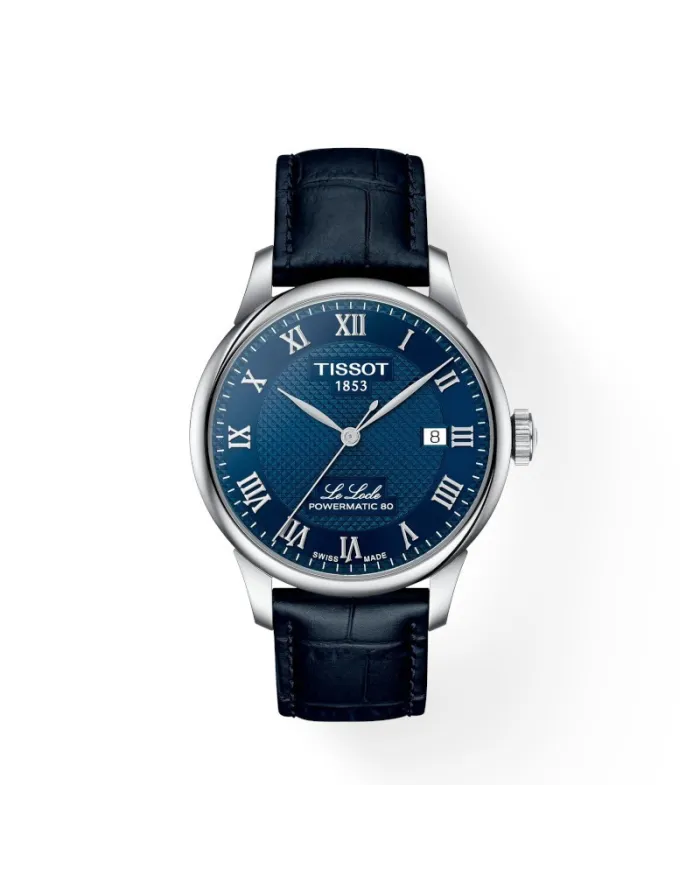 Montre Tissot Le Locle Powermatic 80 avec cadran bleu et bracelet en cuir