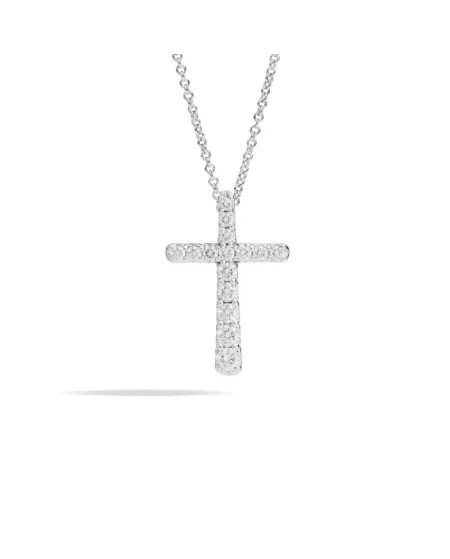 Collier Croix Anniversaire Recarlo en or blanc et diamants de 0,31 ct