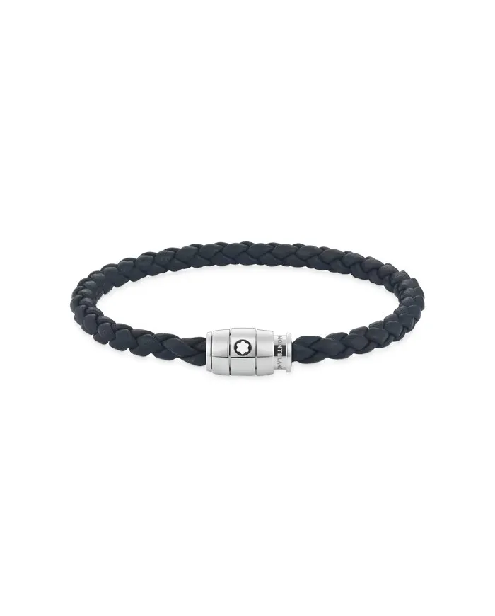 Bracciale Montblanc con Chiusura a 3 Anelli in Pelle Soft Blu Avio