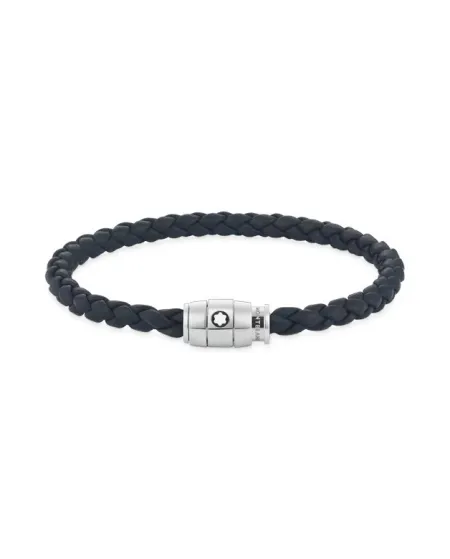 Bracelet Montblanc avec fermoir à 3 anneaux en cuir souple bleu Air Force
