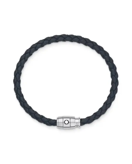 Bracelet Montblanc avec fermoir à 3 anneaux en cuir souple bleu Air Force