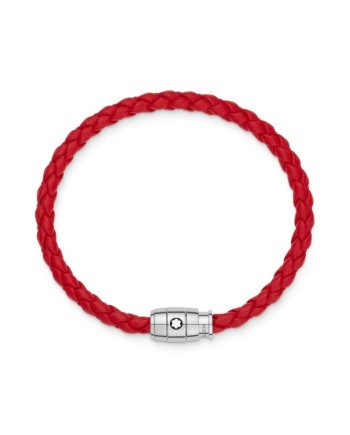 Bracelet Montblanc avec fermoir à 3 anneaux en cuir souple rouge