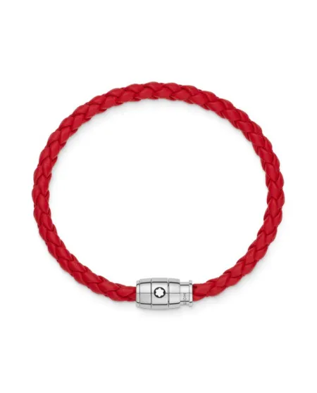 Bracelet Montblanc avec fermoir à 3 anneaux en cuir souple rouge, taille S