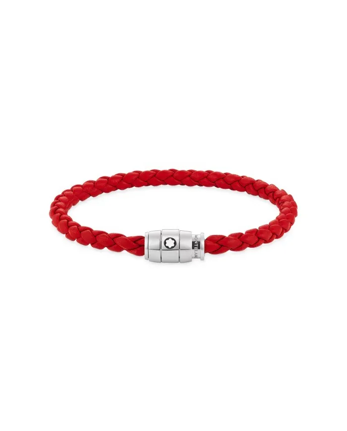 Bracelet Montblanc avec fermoir à 3 anneaux en cuir souple rouge, taille S