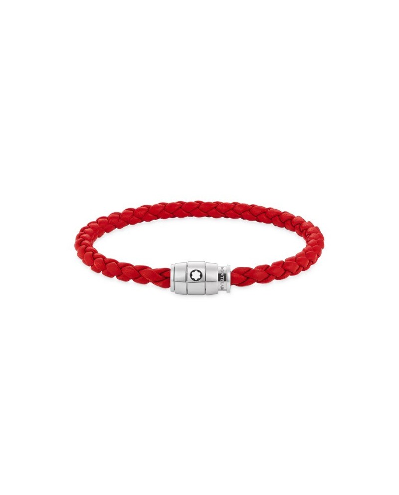 Bracelet Montblanc avec fermoir à 3 anneaux en cuir souple rouge