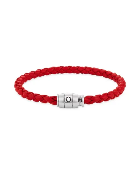 Bracelet Montblanc avec fermoir à 3 anneaux en cuir souple rouge, taille S