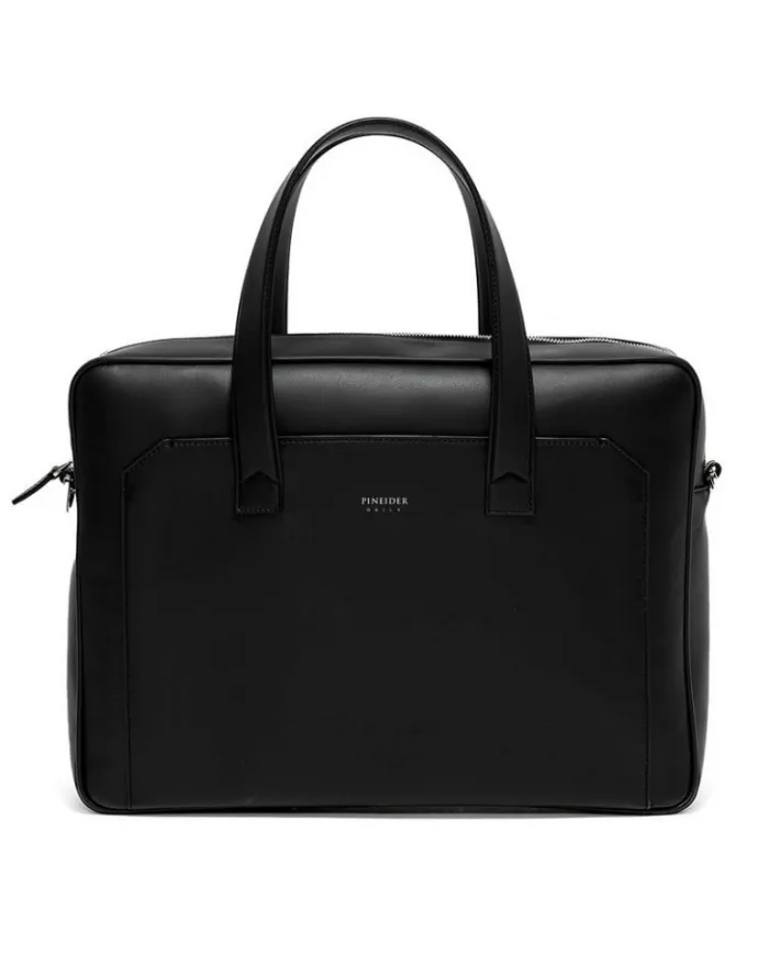 Pineider Daily Briefcase in Smooth Black Leather
