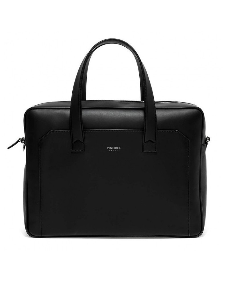 Pineider Daily Briefcase in Smooth Black Leather