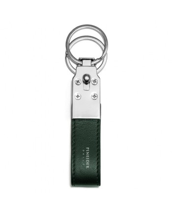 Pineider Daily Double Keychain in Smooth Black Leather
