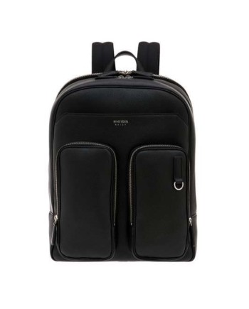 Zaino da Uomo Pineider Daily in Pelle Nera Liscia con Doppia Tasca