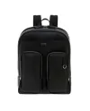 Pineider Daily Men's Backpack in Smooth Black Leather with Double Pocket