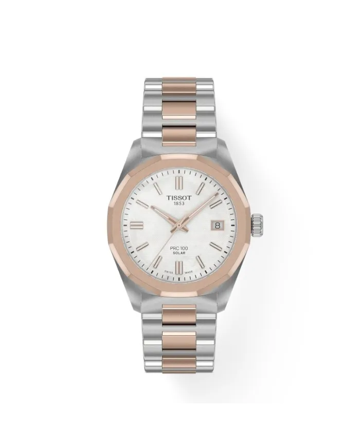 Montre solaire PVD PRC 100 avec cadran blanc et bracelet en acier