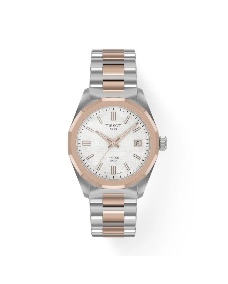 Montre solaire PVD PRC 100 avec cadran blanc et bracelet en acier Montre solaire PVD PRC 100 avec cadran blanc et bracelet en acier