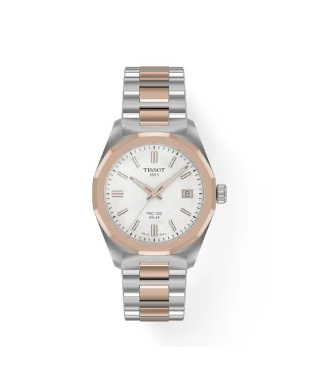 Montre solaire PVD PRC 100 avec cadran blanc et bracelet en acier