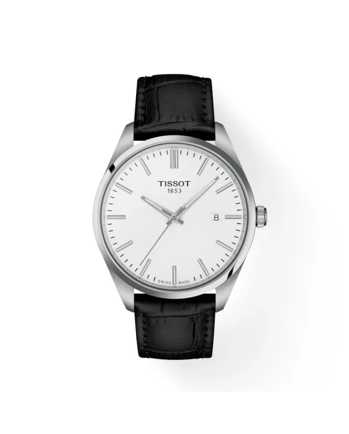 Tissot PR 100 Watch with White Dial and Leather Strap