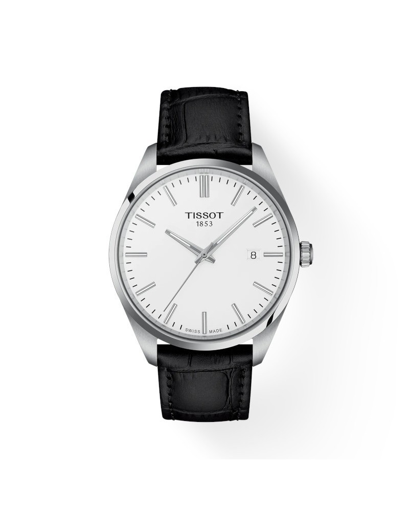 Tissot PR 100 Watch with White Dial and Leather Strap
