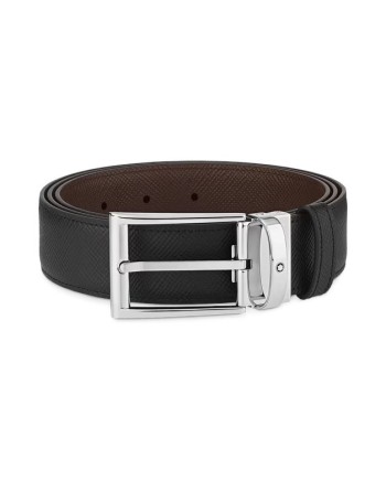 Montblanc Sartorial Reversible Leather Belt in Black/Brown with Rectangular Buckle
