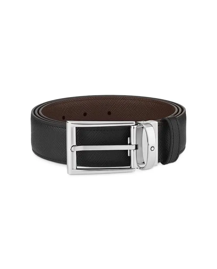Montblanc Sartorial Reversible Leather Belt in Black/Brown with Rectangular Buckle