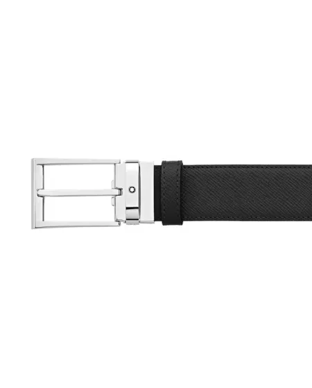 Cintura Montblanc Sartorial in Pelle Reversibile Nera/Marrone con Fibbia Rettangolare