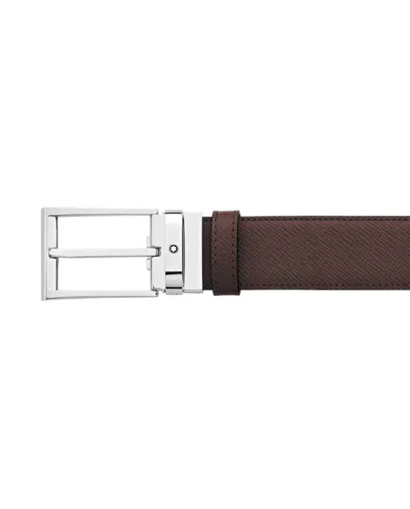 Cintura Montblanc Sartorial in Pelle Reversibile Nera/Marrone con Fibbia Rettangolare