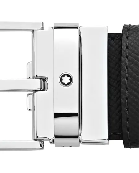Cintura Montblanc Sartorial in Pelle Reversibile Nera/Marrone con Fibbia Rettangolare