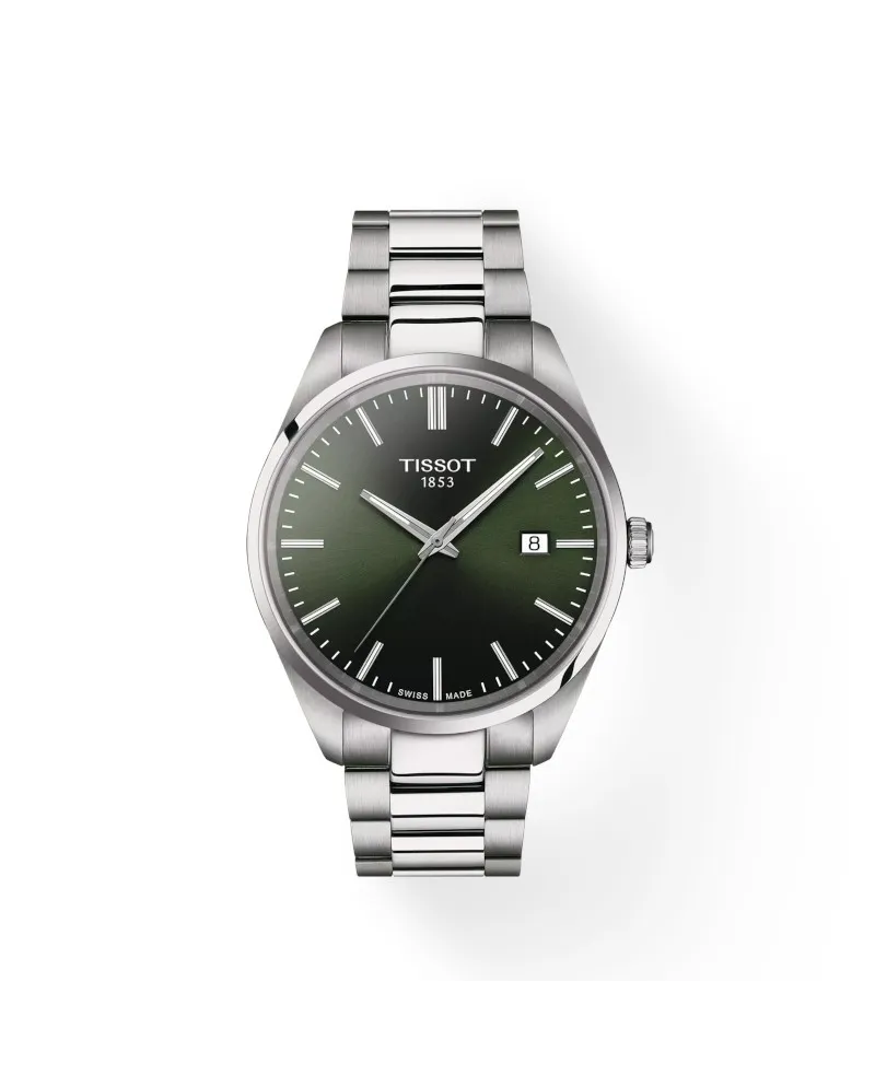 Tissot PR 100 Watch with Green Dial and 40mm Steel Bracelet
