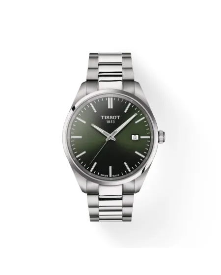 Tissot PR 100 Watch with Green Dial and 40mm Steel Bracelet