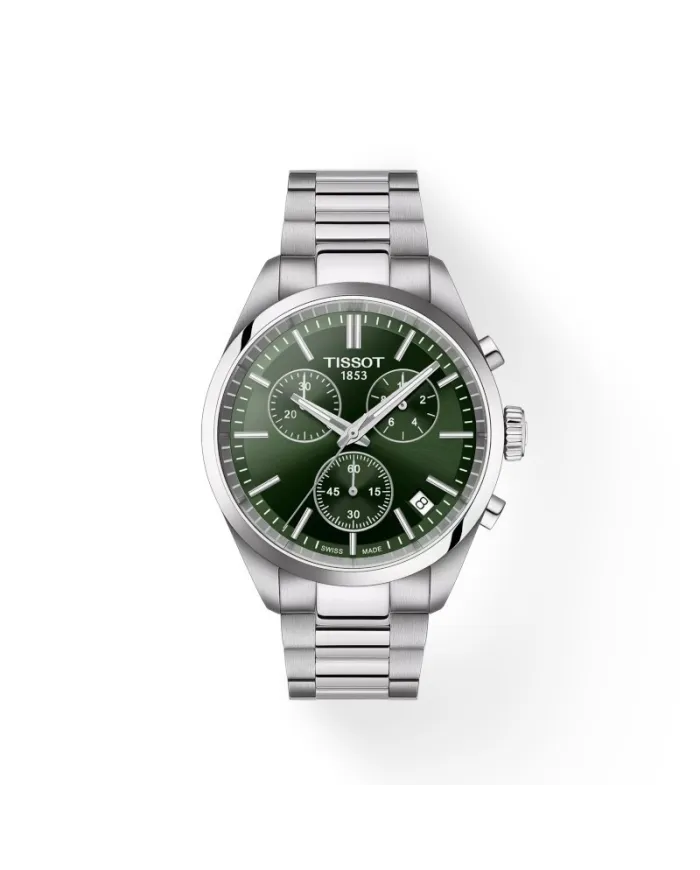 Orologio Tissot PR 100 Chronograph con Quadrante Verde e Bracciale in Acciaio