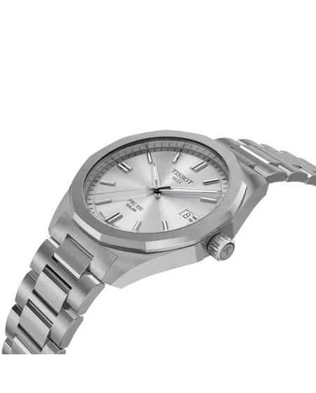 Montre solaire PRC 100 39 mm avec cadran argenté et bracelet en acier