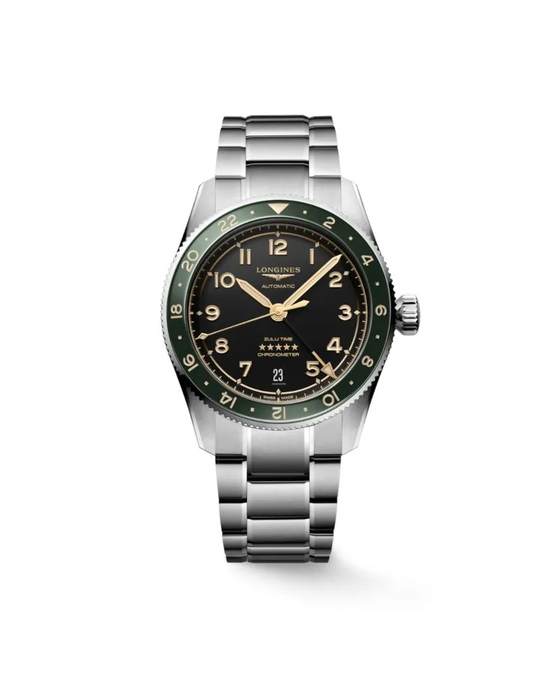 Orologio Longines Spirit Zulu Time 39 mm con Quadrante Antracite e Bracciale in Acciaio