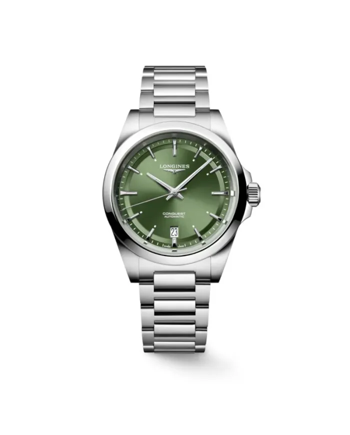 Longines Conquest Watch with Green Dial and 38mm Steel Strap