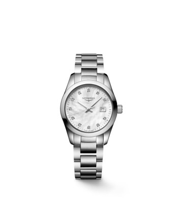 Montre femme Longines Conquest Classic avec cadran en nacre et diamants