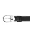 Cintura Montblanc in Pelle Reversibile Tweed Blue/Nero con Fibbia a Ferro di Cavallo 30 mm