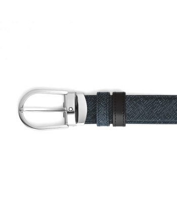 Montblanc Tweed Blue/Black Reversible Leather Belt with Horseshoe Buckle 30 mm