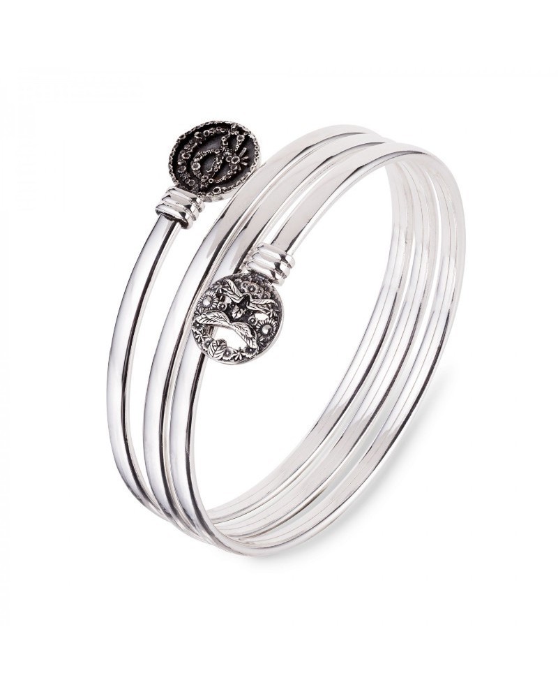 Gerardo Sacco Multi-Turn Silver Rigid Bracelet with Mask