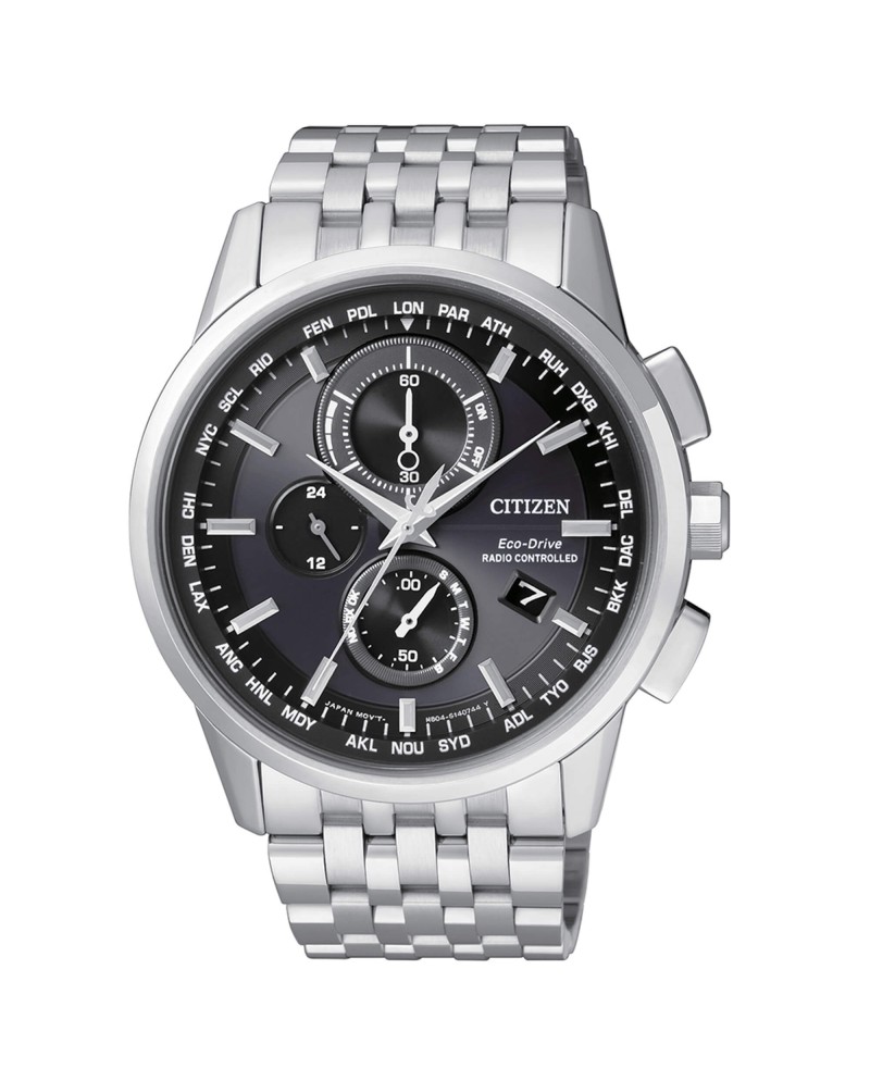Cronografo Citizen H804 Radiocontrollato Eco Drive Quadrante Nero in Acciaio